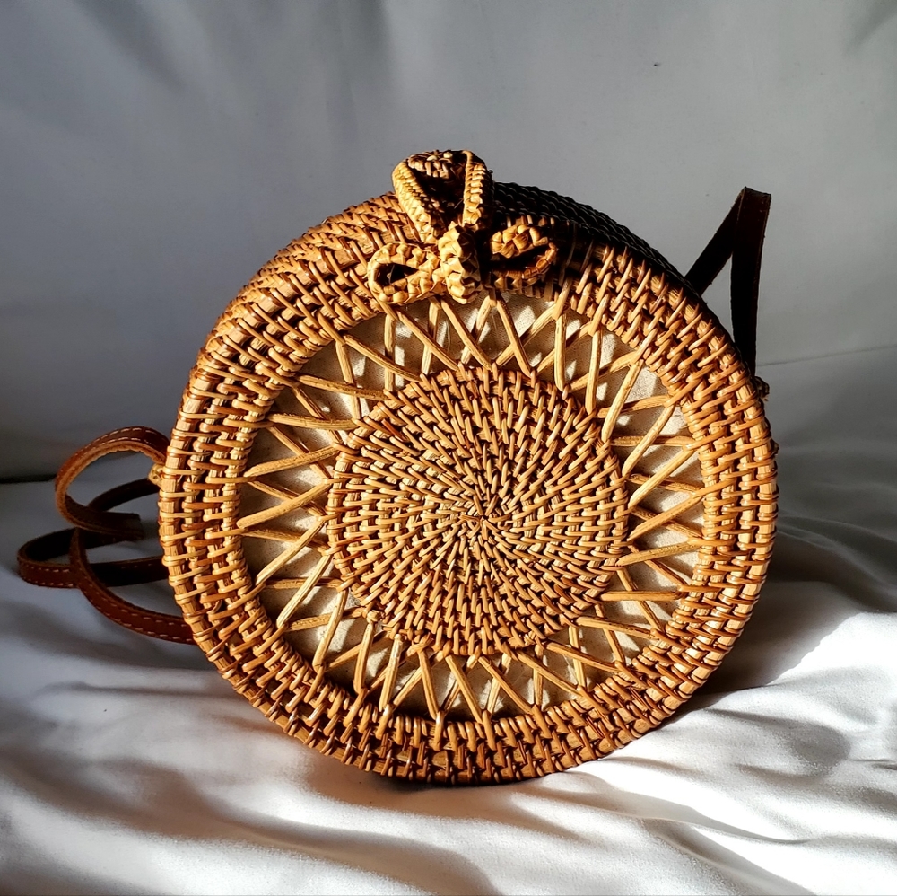 Round Rattan Crossbody Bag